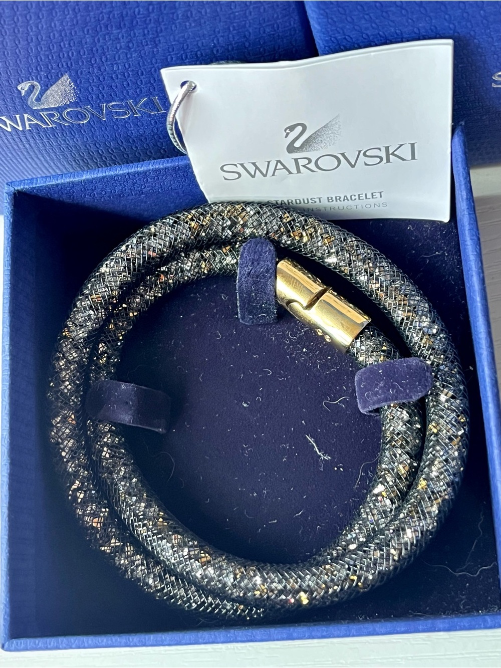 NWT Swarovski Black & Gold Stardust Double Wrap Bracelet 38cm, 5184180